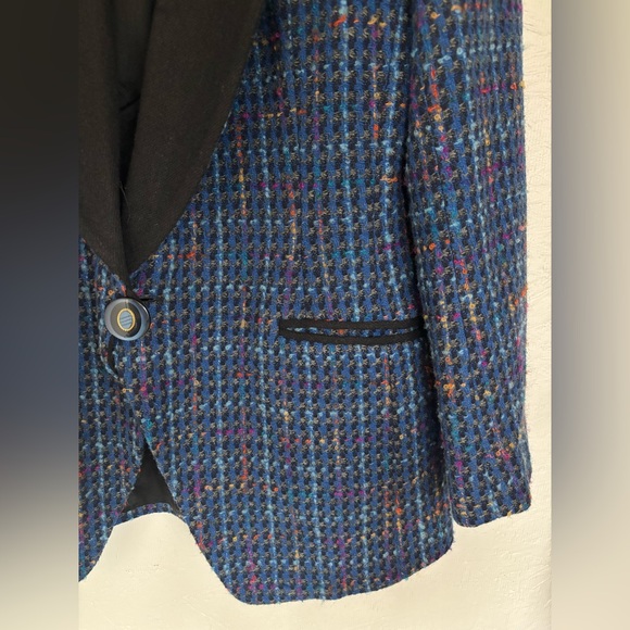 Vintage Tweed Made in Italy Blue Multicolour Wool Blend Blazer Jacket - Picture 7 of 12